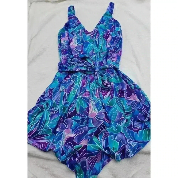 LE COVE Other - Vtg 90s Le Cove Women's Purple and Teal Flower One-piece Romper Swimsuit